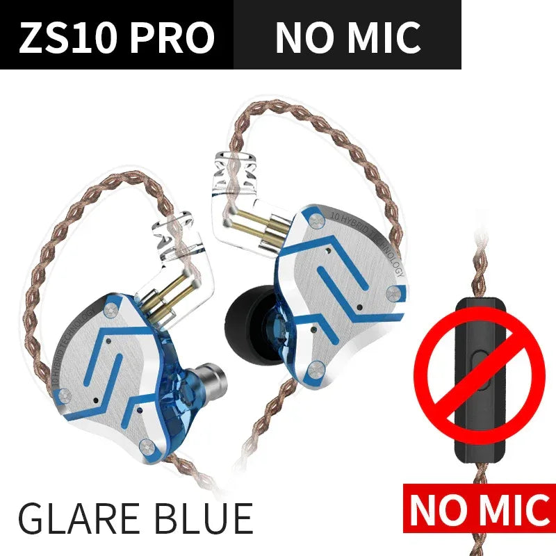 KZ ZS10 Pro 5-Driver Hybrid Hi-Fi In-Ear Monitors by Tidesmit GlareBlueNoMic Tidesmit