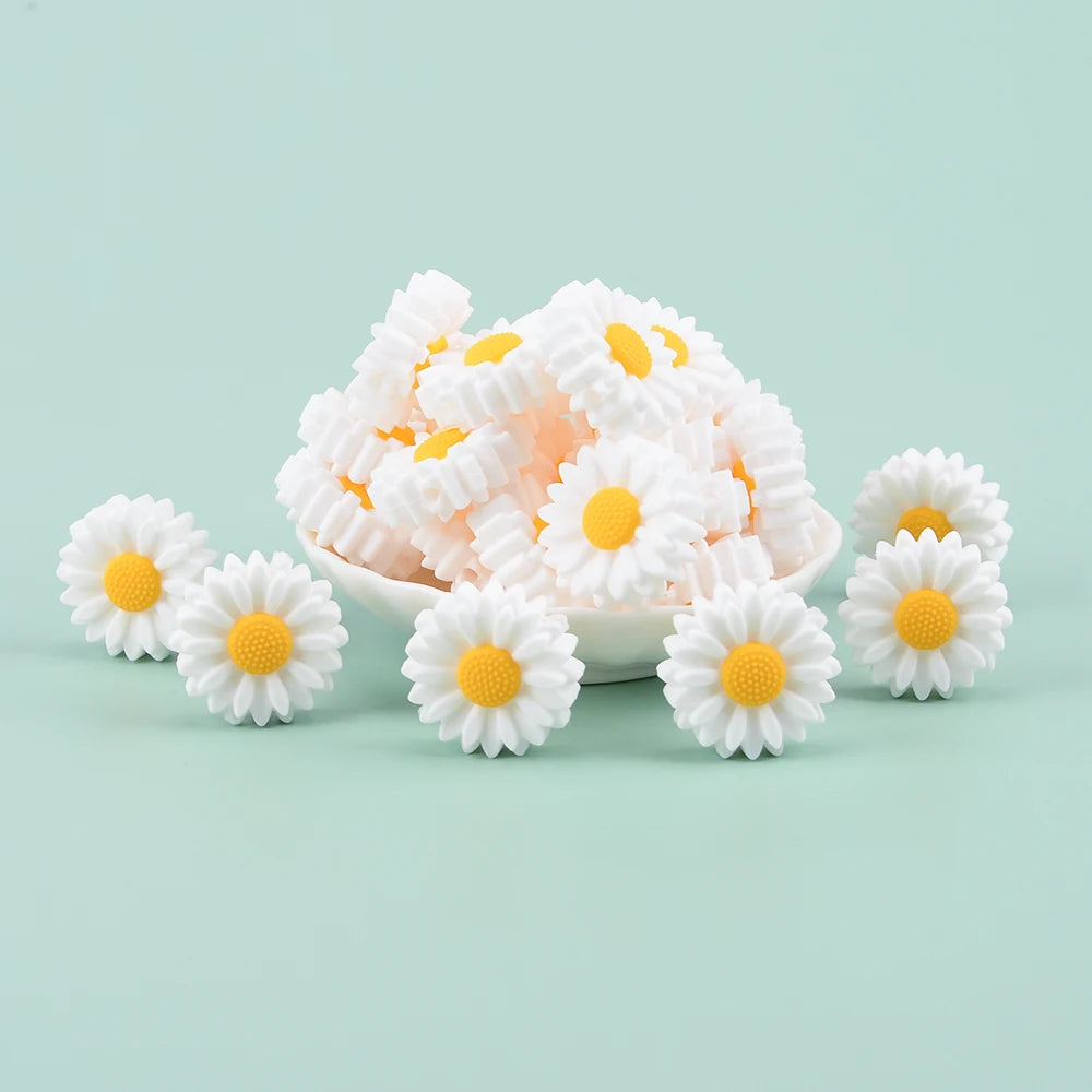 LOFCA 10pcs Sunflower Silicone Beads Daisy Flower Teether Baby Teething Toys Cartoon BPA Free Chew For Baby Necklace Accessories