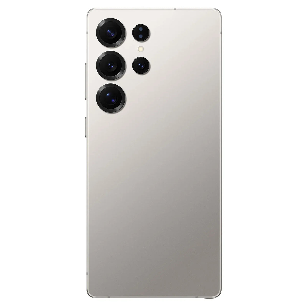 Light gray smartphone with quad rear camera and smooth back