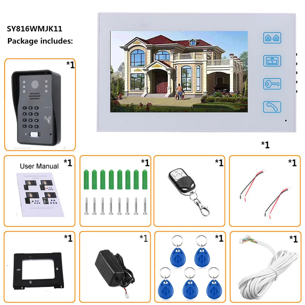 7inch Video Door Phone Intercom Doorbell With RFID Password IR-CUT 1000TV Line Camera Wireless Remote Access Control System
