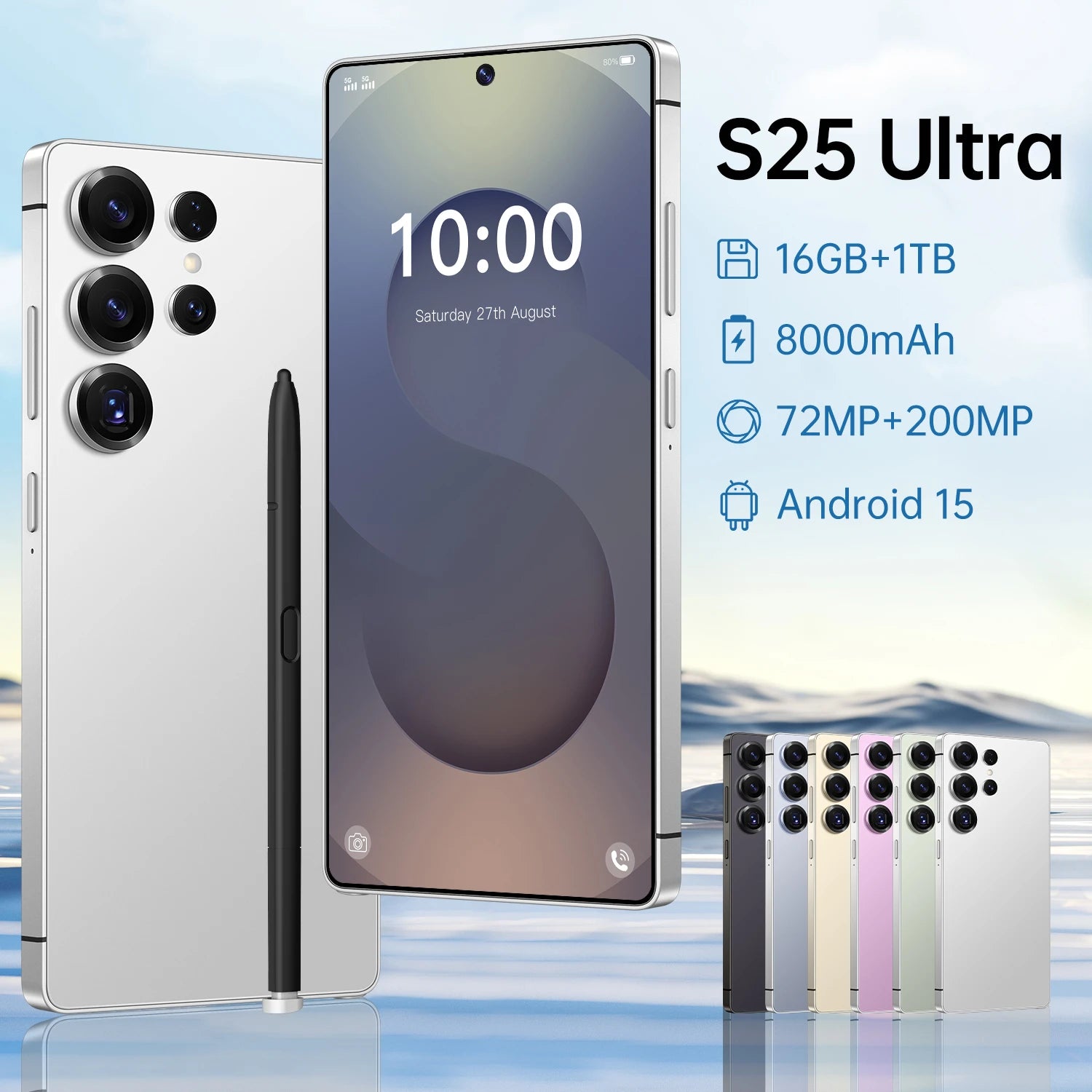 S25 Ultra 5G Smartphone 16GB RAM 1TB Storage AMOLED Display White 16g 1TB Tidesmit