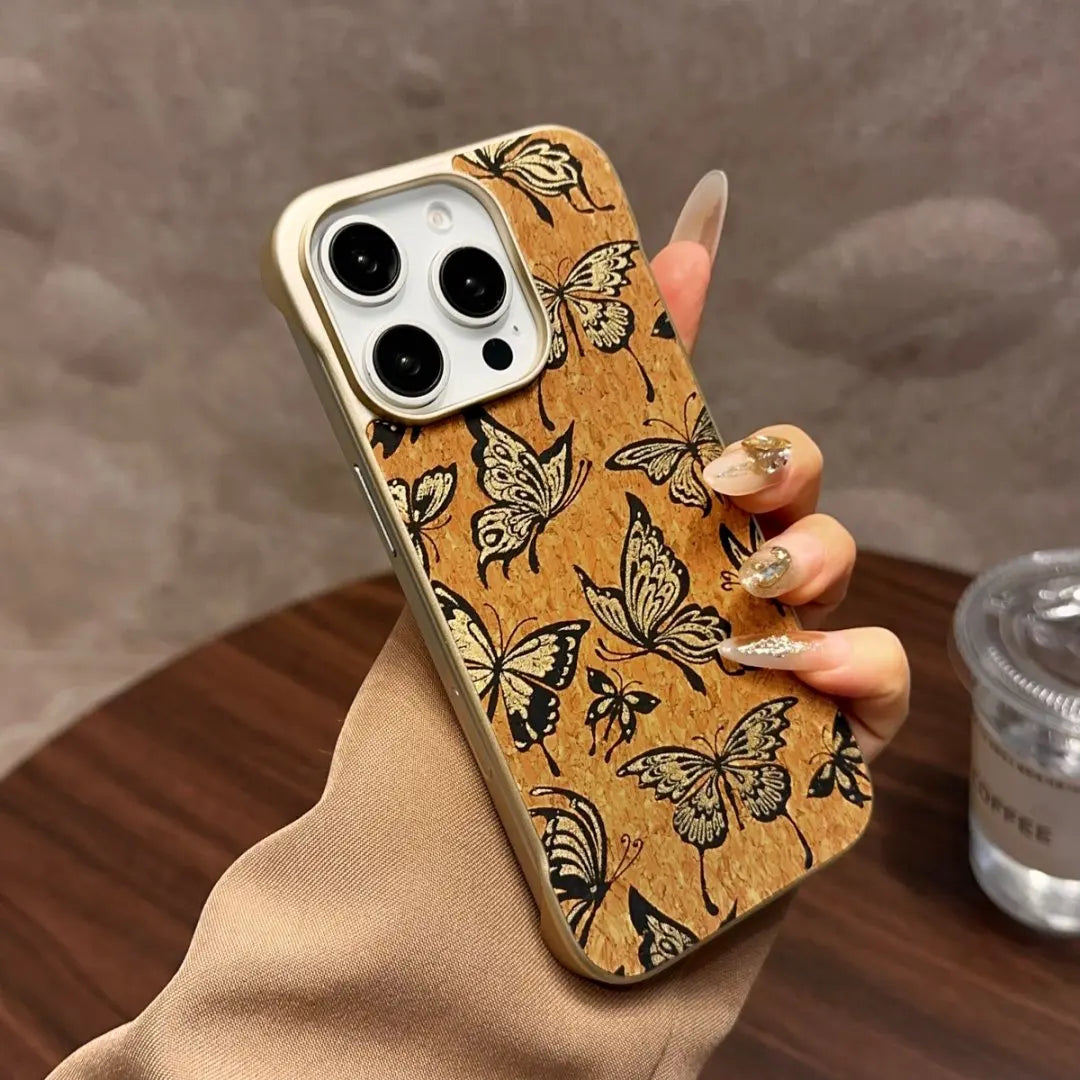 Denior Cork Material Invisible Magnetic Wireless Charging Phone Case for iPhone 16/15/14 Series Camera Screen Protector OPP Bag Gold OPP Bag Tidesmit