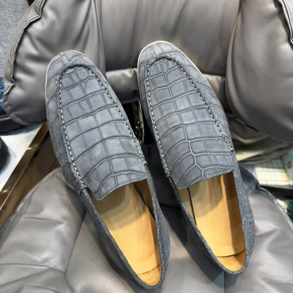 New Fashion Loafers Nubuck Crocodile Leather Shoes Men Office Business Formal Shoes Genuine Alligator Skin Italian Dress Shoes