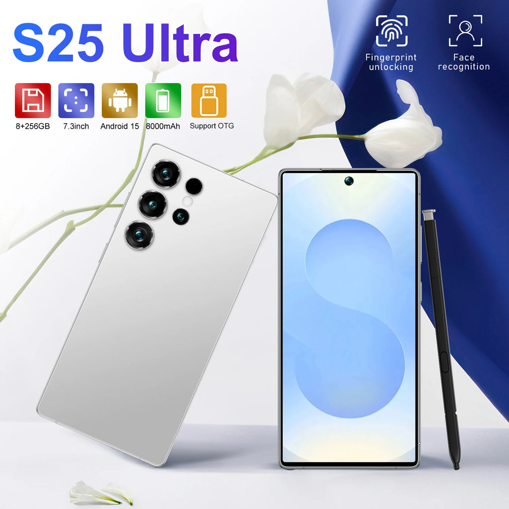 2025 New Design S25 Ultra 8GB+256GB 5G Smart Phone 7.3-Inch 48MP+108MP 10 Android 14 Smartphone Tidesmit