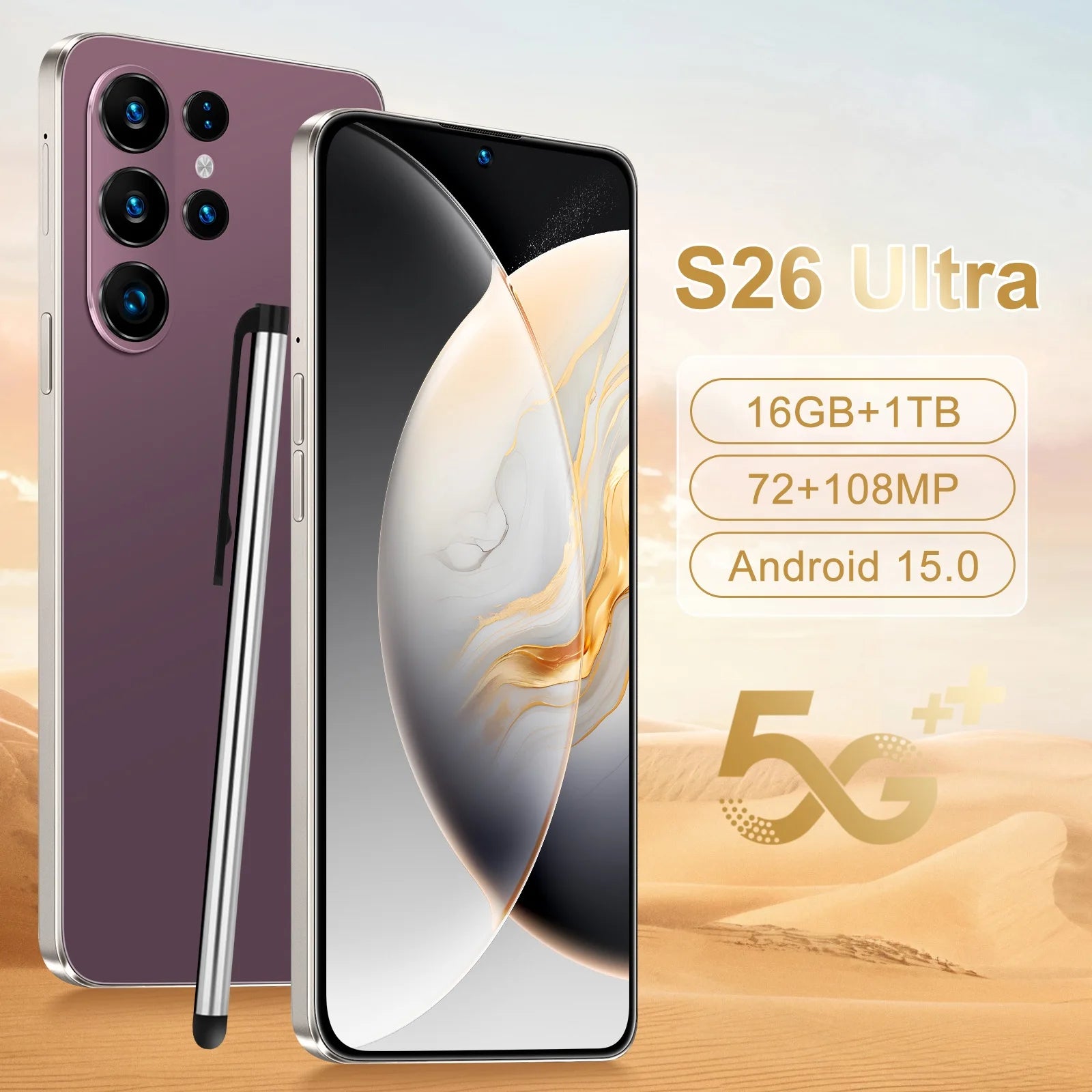 S26 Ultra 5G Smartphone, 16GB RAM, 1TB Storage, 7.3 Inch Display Red 16g 1TB Tidesmit