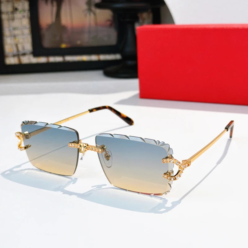 High End Luxury Diamond Sun Glasses Women Men Rimless Shades Trendy Brand Designer Frameless Sunglasses Unisex