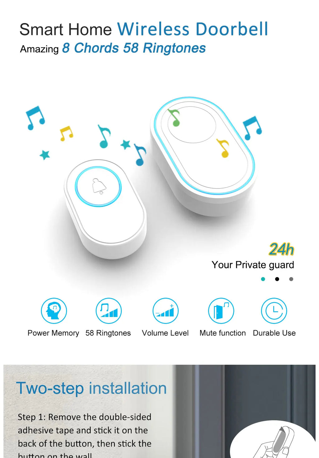 Waterproof Wireless Doorbell Home Welcome Smart Home Door bell 300m Remote Smart Bell Chime EU UK US Plug Optional