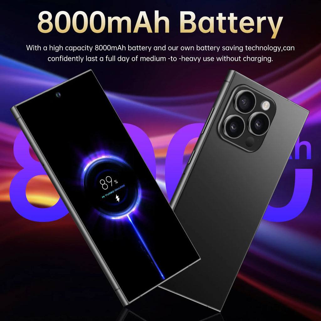 Tidesmit S25Ultra smartphone with 7.3-inch screen, built-in pen, octa-core processor, and 20MP camera for mobile use.