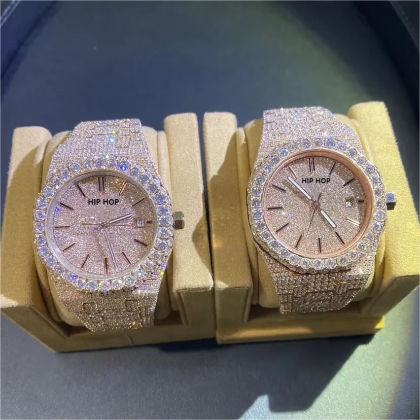 Customized Luxury 18K Gold Moissanite Watch Zircon Rose Gold Automatic Mechanical Watch