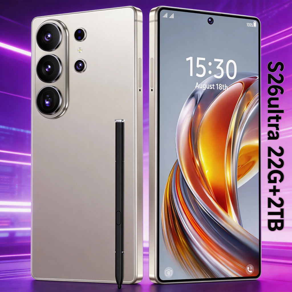 Tidesmit S26 Ultra 5G smartphone with 22GB RAM 2TB storage 108MP camera and full screen Android 15 mobile device