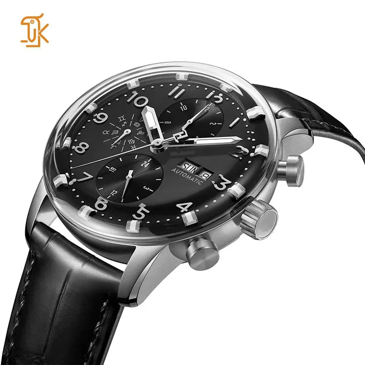 Mechanical Automatic Multifunctional Watch Stainless Steel Luminous Business Formal Dress Mens Wristwatch Clock Reojes De Hombre