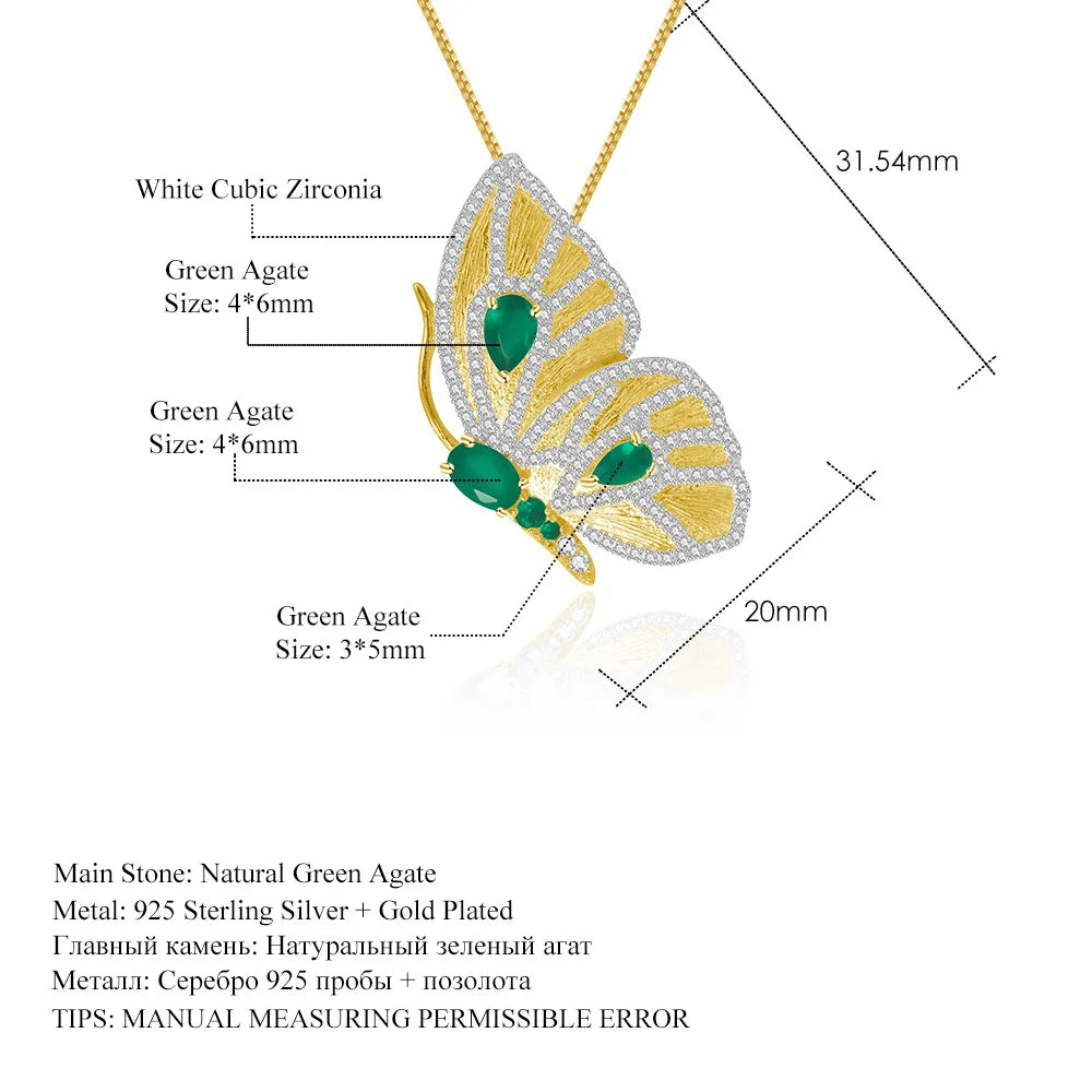 TIANSHE New Chinese Style Vintage Design Gold Butterfly Brooch Pendant High-end S925 Silver Green Agate Pin Jewelry