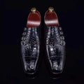 Crocodile Leather Blue Casual Men's Shoes Zapato Goodyear Welt Luxury Loafer Shoes for Men Alligator Monk Strap Office Shoes Men