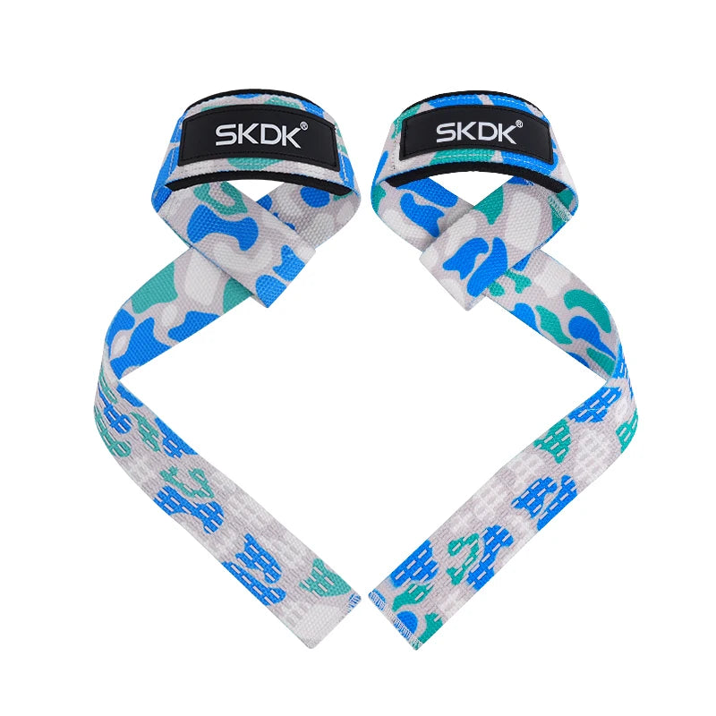 Custom Logo Adjustable Weight Lifting Wrist Straps Bodybuilding Powerlifting Strength Training Deadlifts Hand Lifting Straps Blue&White 55*3.5cm Tidesmit