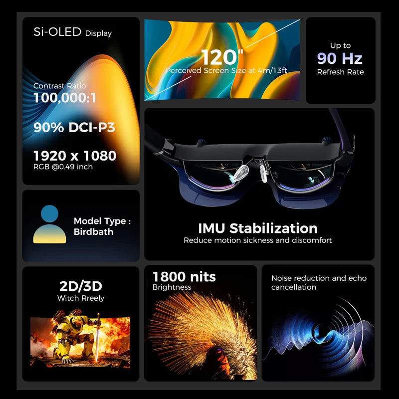 OEM Ar Glasses With Screen for External Display Large Viewing Eye Display Low Latency Sync Play Portable Visual Extension Tool