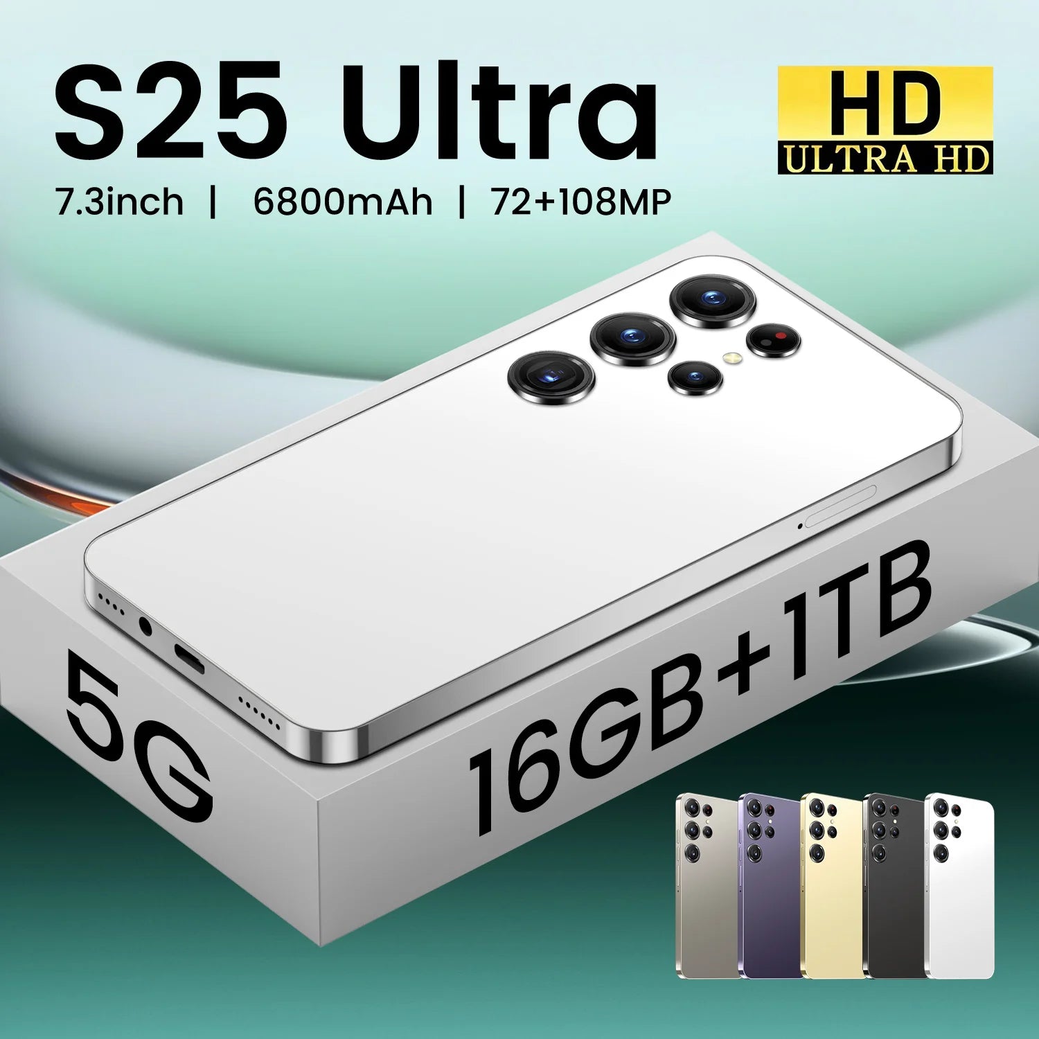 Tidesmit 2025 premium Android 5G smartphone with 108MP camera, 120Hz 2K display, and titanium frame design.