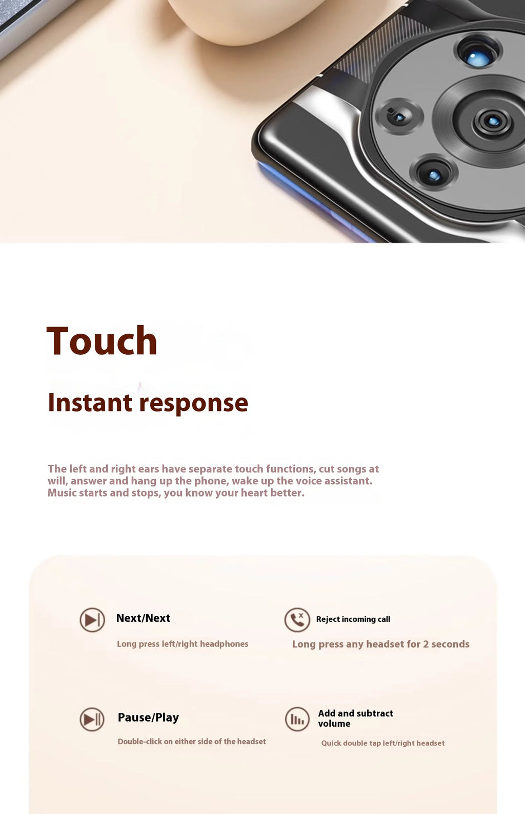 For Bluetooth In-Ear Headset LED Battery Wireless Noise Reduction Long Endurance High Sound Quality for Sports Running Tidesmit