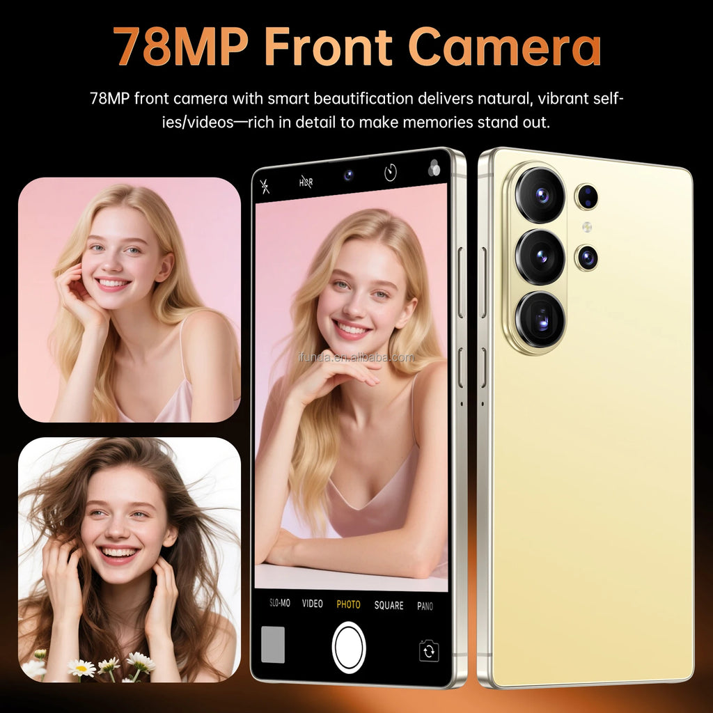 Tidesmit S26 Ultra 5G smartphone with 2TB storage, 108MP camera, and Android 15 in a sleek full screen design.