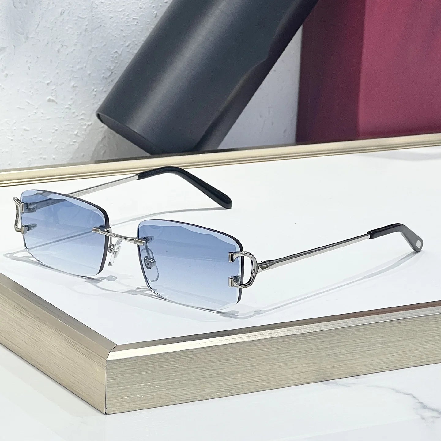 New Unisex Luxury Fashion Designer Polygonal Frameless Sunglasses Comfortable Light UV400 Gradient Lenses High-quality