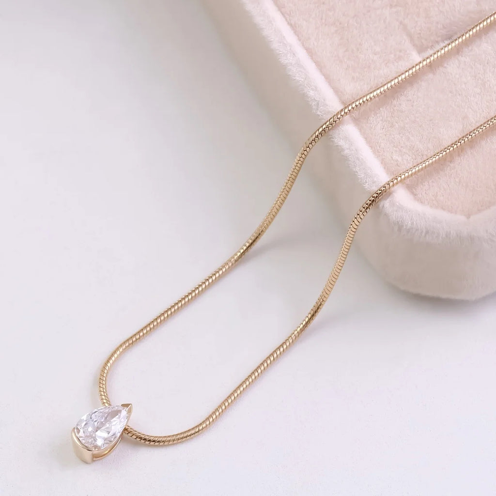 Fine Jewelry 18k 14k 10k  Gold Chain Pendant Necklaces 1 2 3 Carat Pear Cut  Lab Diamond Necklace VVS D CVD Diamond Necklace Set