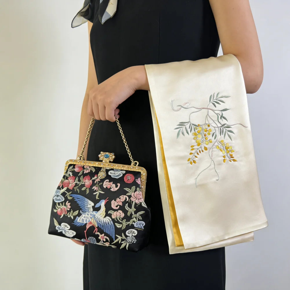 Premium Silk Scarf with Hand Embroidery Decoration