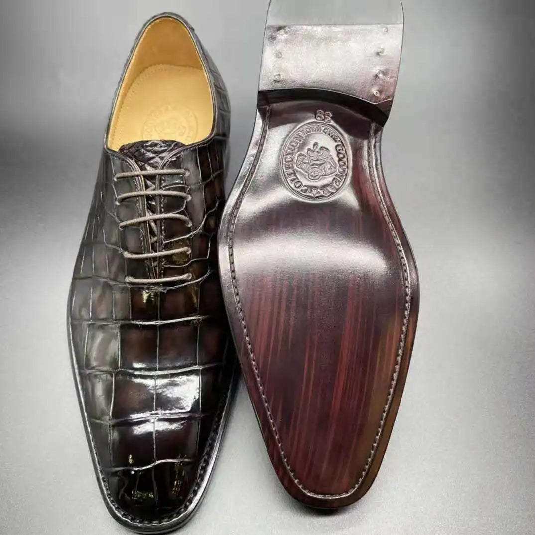Goodyear Crocodile Skin Luxury Tuxedo Shoes for Men Genuine Alligator Leather Business Formal Shoes Men Trendy Office Shoes
