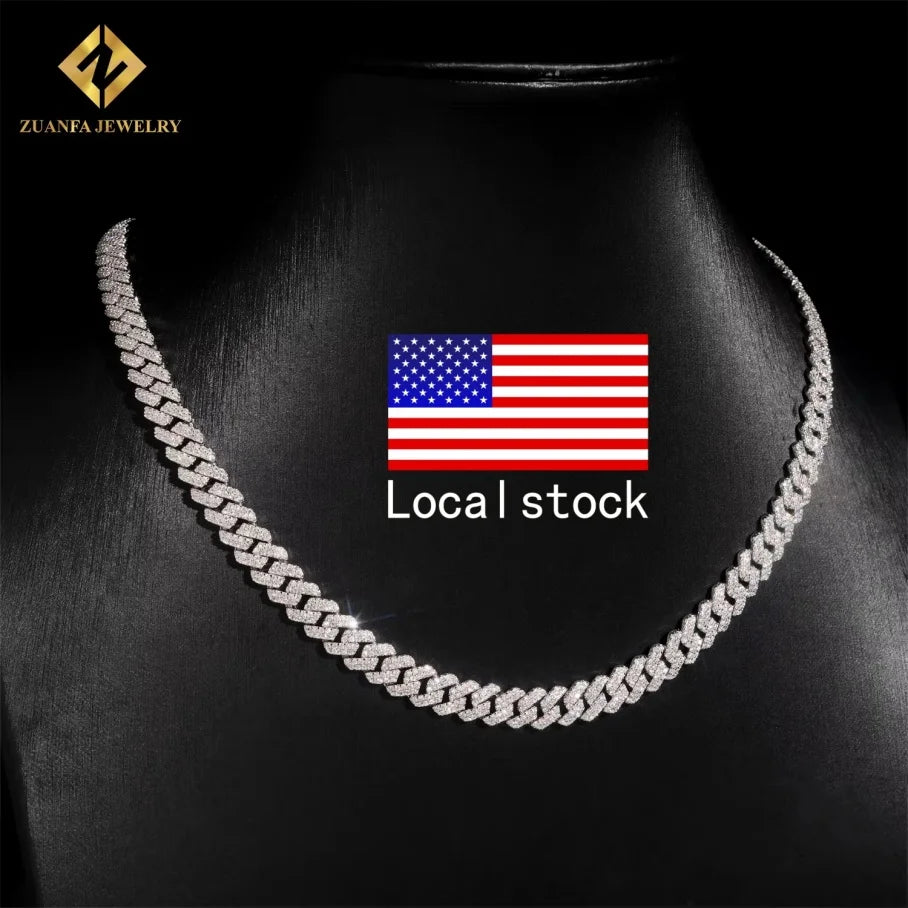 Pass Diamond Tester 925 Silver Moissanite Diamond Fine Jewelry Iced Out 8mm  Hip Hop Moissanite Cuban Link Chain