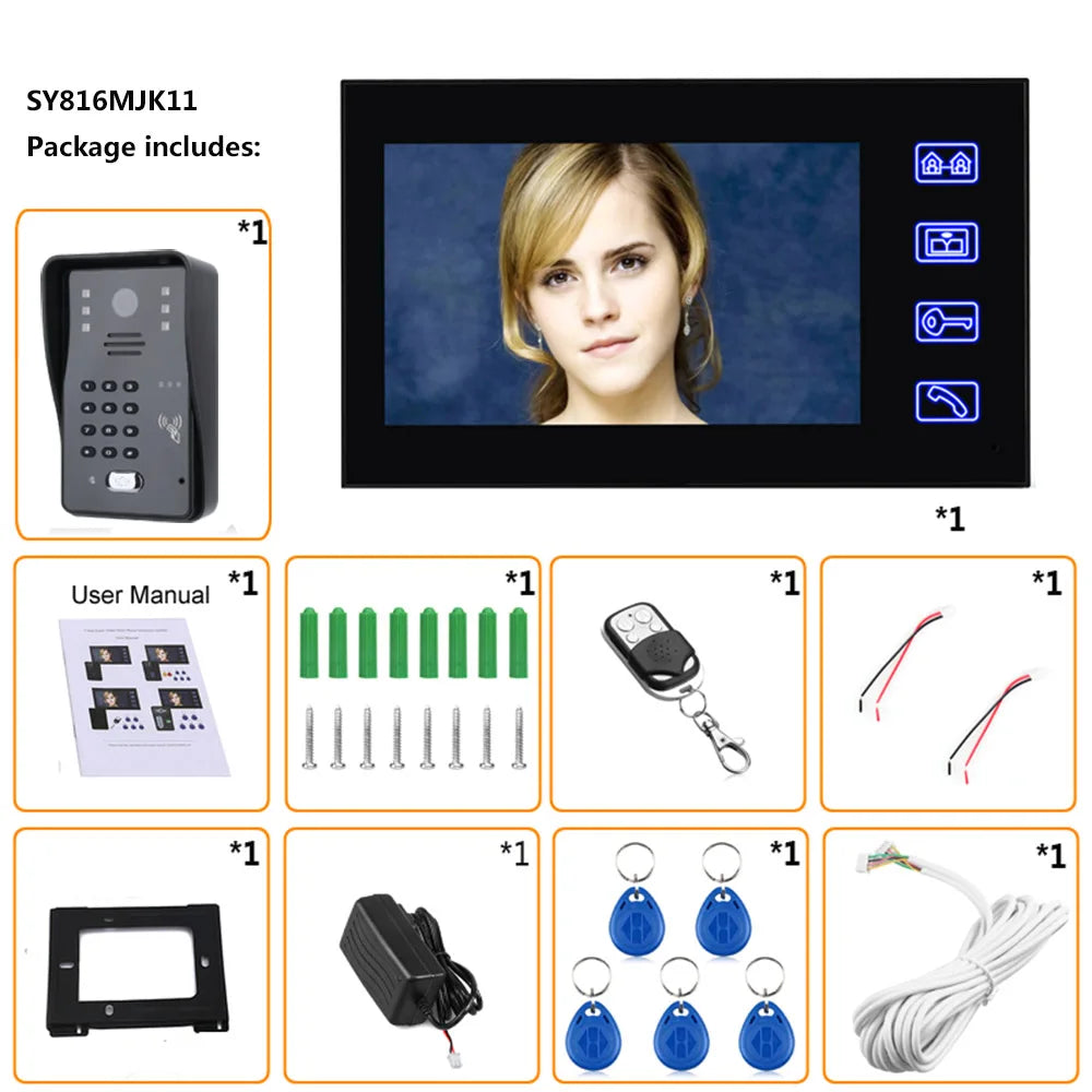 7inch Video Door Phone Intercom Doorbell With RFID Password IR-CUT 1000TV Line Camera Wireless Remote Access Control System