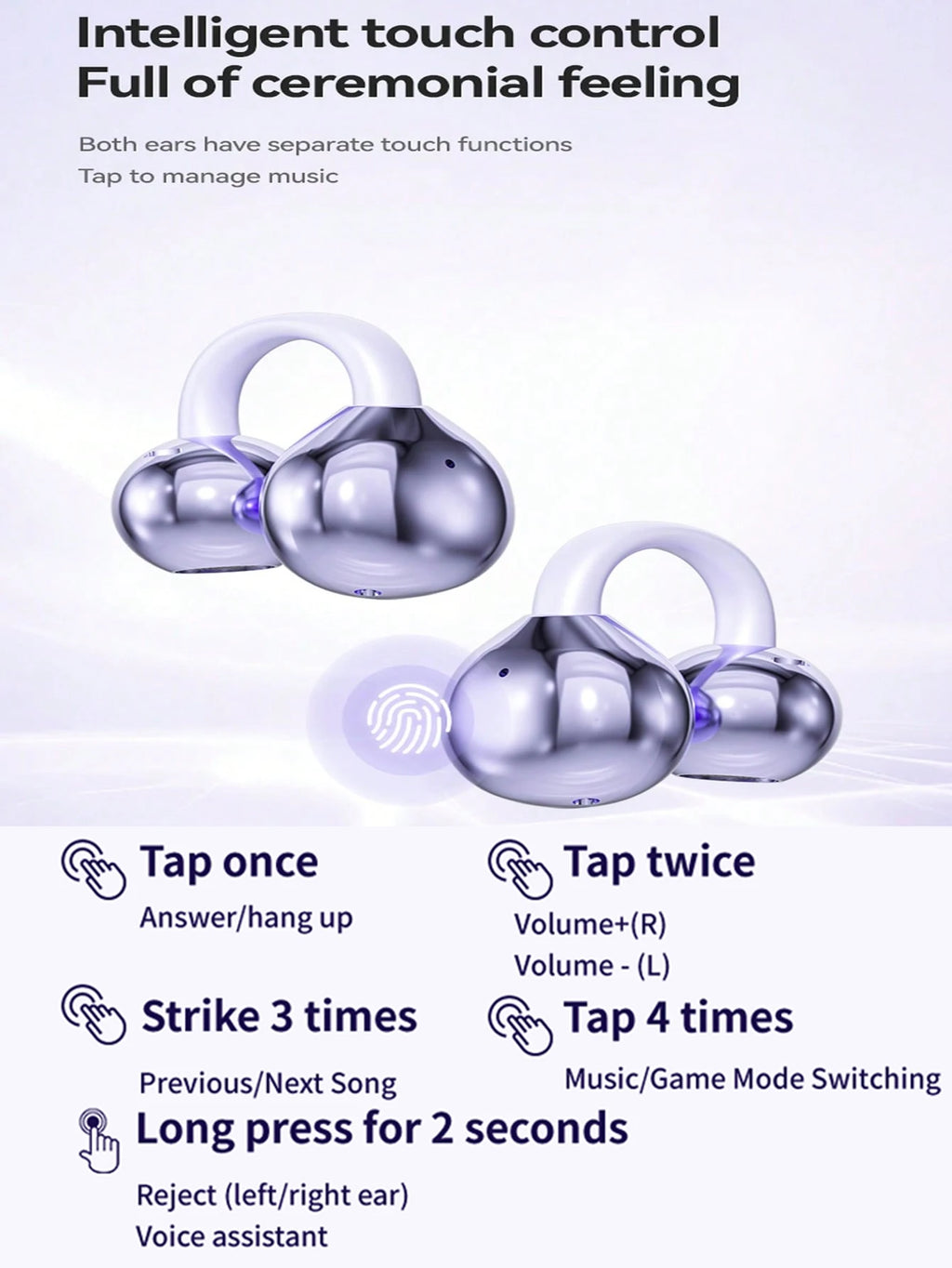 CM79 Fashion TWS Electroplated Clip-on Earring Sport Comfort Ear Buds Wireless BT Earphone Headphone for Gaming Running Tidesmit