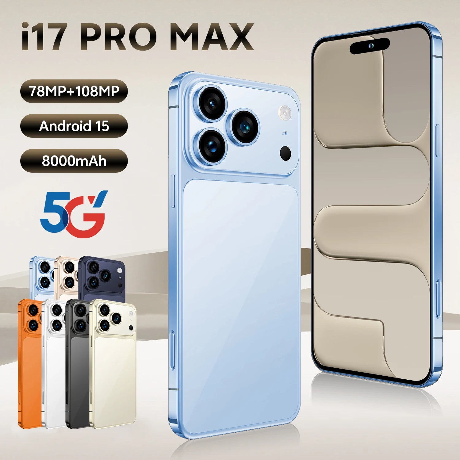 5G Android Smartphone 7.3 Inch Display 1TB 16GB RAM Unlocked Blue 16g 1TB Tidesmit