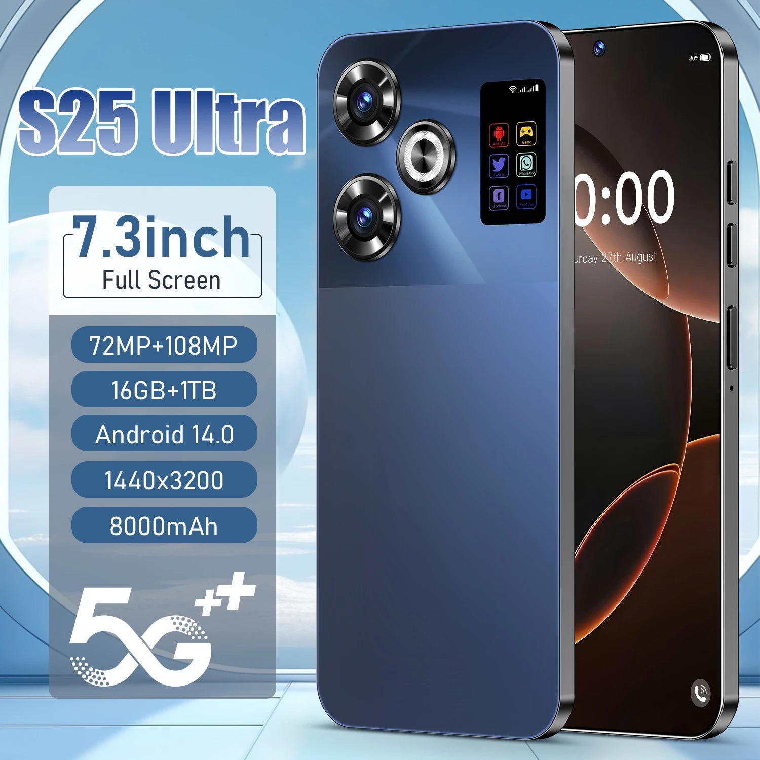 Tidesmit 5G Smartphone, 7.3 Inch AMOLED, 16GB RAM, 1TB Storage Tidesmit