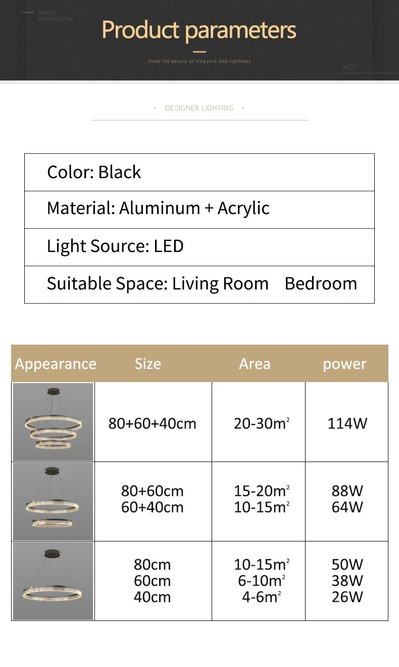 Nordic LED Ring Light Chandelier | Adjustable Color Temperature 3-Layer Tidesmit