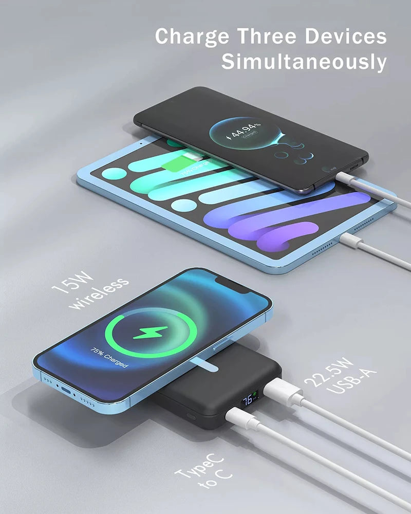 Power bank charger-10000mAh LED Magnetic Power Bank Portable Super Charge Phone Holder 15W Wireless Charging 22.5W Fast Charger Station Power Bank Tidesmit