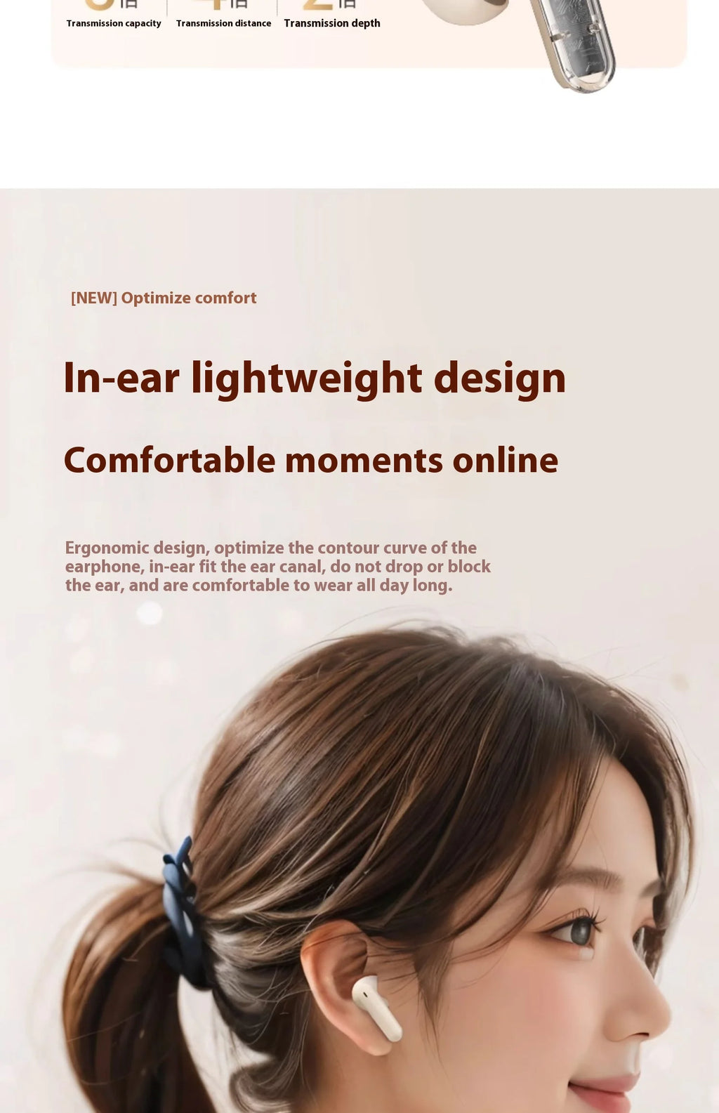 For Bluetooth In-Ear Headset LED Battery Wireless Noise Reduction Long Endurance High Sound Quality for Sports Running Tidesmit