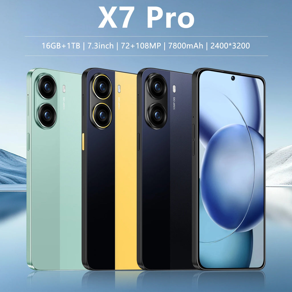 Tidesmit X7 Pro 5G Android Smartphone with 7.3 inch display, 7800mAh battery, high RAM and large storage capacity.