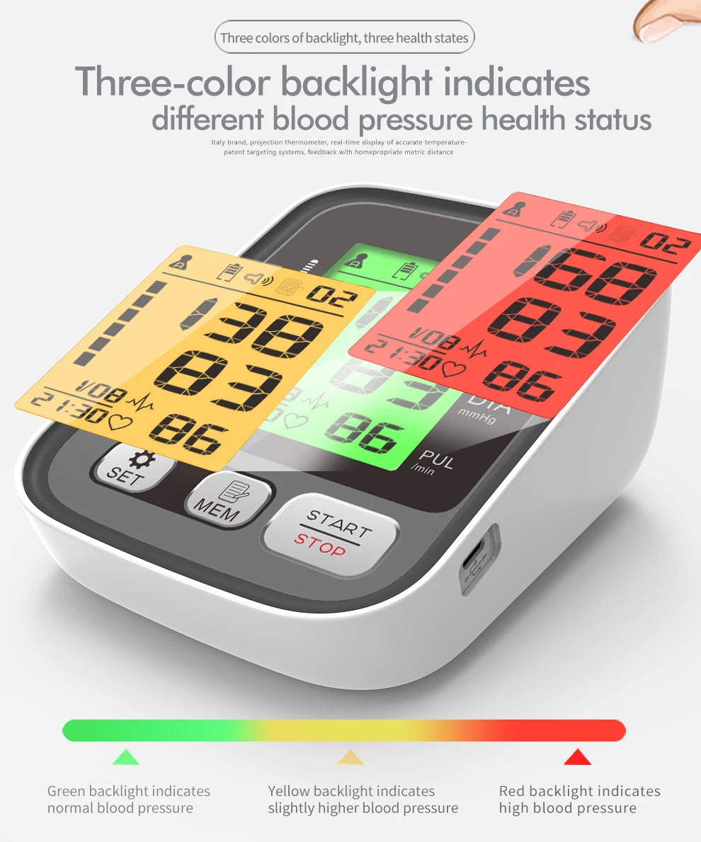 JYHealth Medical Digital Upper Arm Tensiometers BP Blood Pressure Monitor Heart Rate Meter Large Cuff Sphygmomanometer Tonometer
