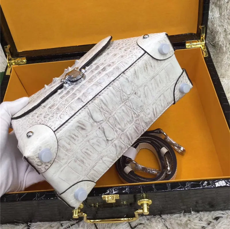 Authentic Exotic Crocodile Skin Women's Small White Purse Genuine Real Alligator Leather Lady Handbag Female Cross Shoulder Bag