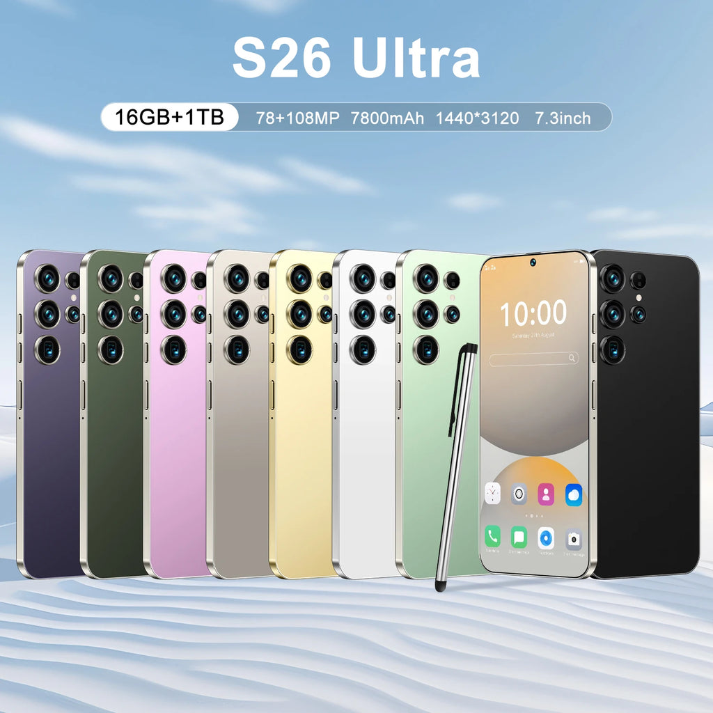 Unlocked S26 ULTRA 5G Mobile Phone 7.3 Inch Screen 108MP Camera 7800mAh Battery Dual Sim 1TB ROM Smart Features Tidesmit