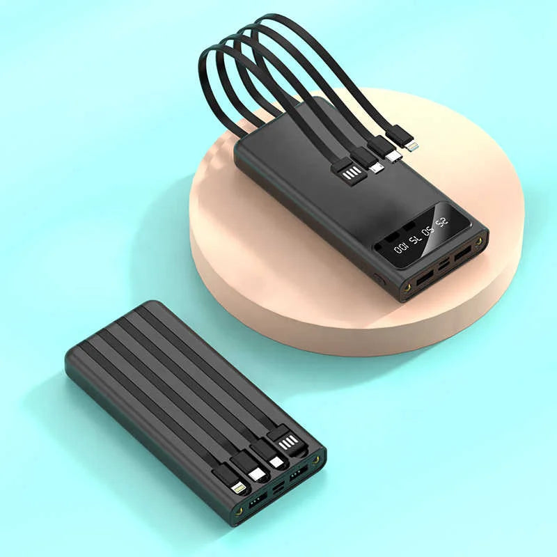 Power bank charger-Dual USB 10000mah PowerBank Fast Charge Built-In Cable 5000mah Plastic Digital LED Display Portable for Mobile Phones Micro USB Tidesmit