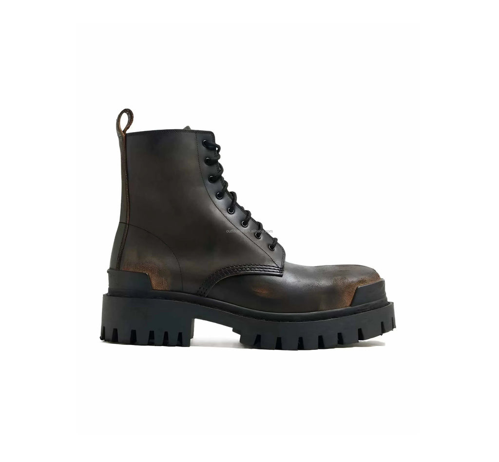 Extra Round Toe Worn-Out Effect Brown Distressed Bullskin Leather Dress Shoes Distressed Unisex Men Worn-out Strike Chelsea Boot