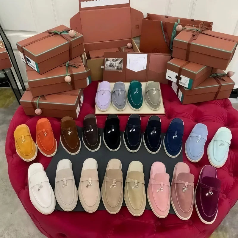 Luxury Designer LP Baotou Womens French-Style Loafers Genuine Leather Tassel Shoes Outdoor Wear Lazy-Style Breathable
