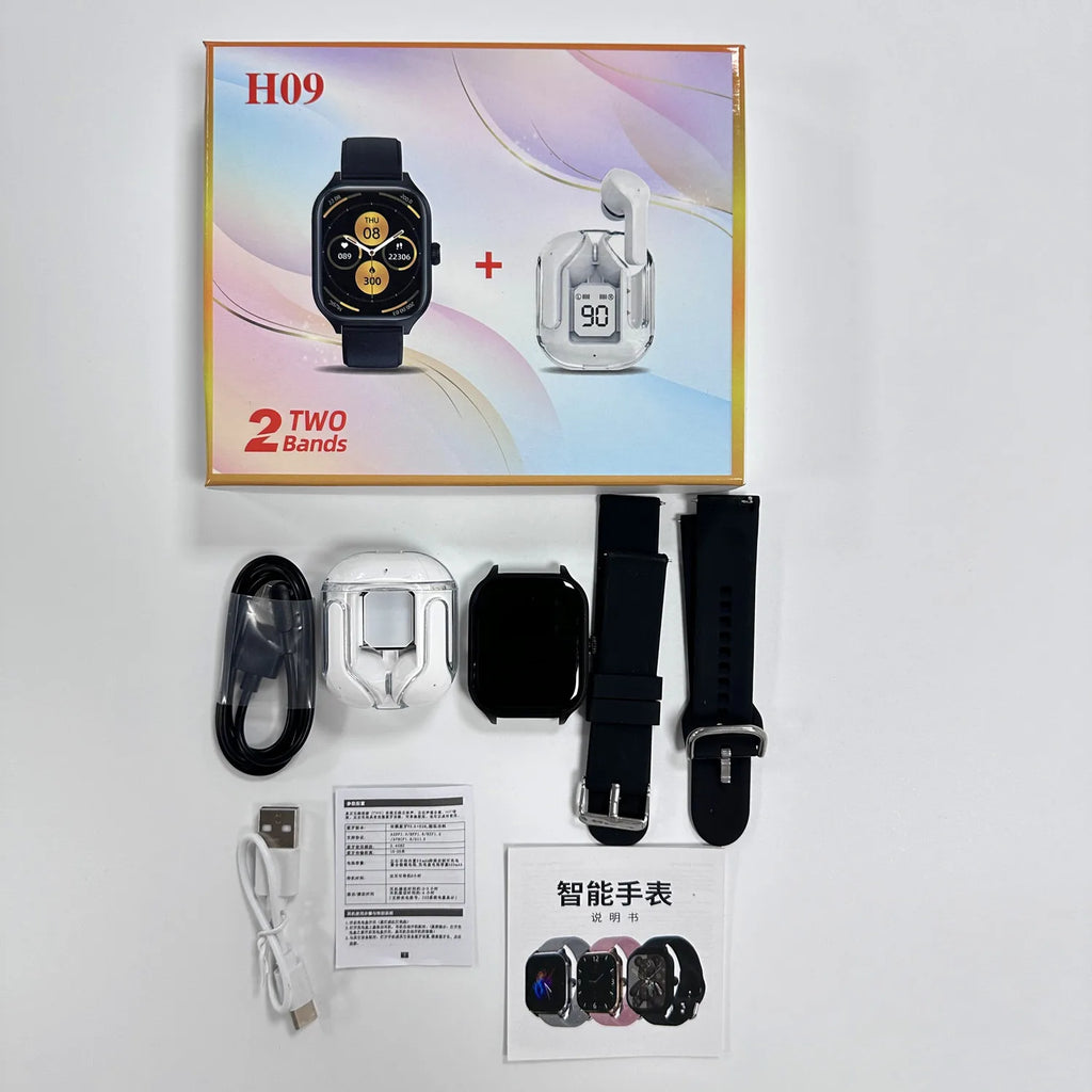 GAOKE 2024 Newest Arrival Earbuds 2in1 Smart Watch H09 Smartwatch with Earphone TWS Wireless Earbuds 2in1 Sport Watches for Men Tidesmit