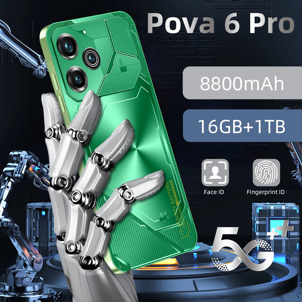 POVA 6 Pro 5G Smartphone, 16GB RAM, 1TB Storage, AMOLED Display Green 16g 1TB Tidesmit