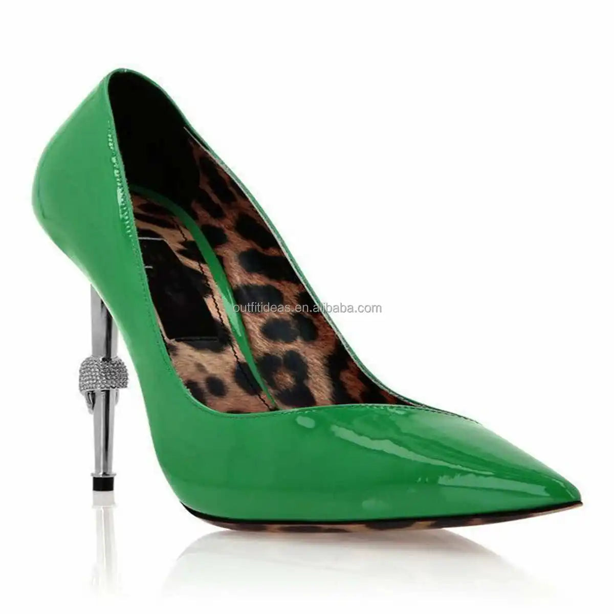 Top Quality Luxury Jewel Sandal Design 12cm Stiletto Heel Skull Heel Dappled Patent Leather Leopard Pumps Women Sexy Party Shoes
