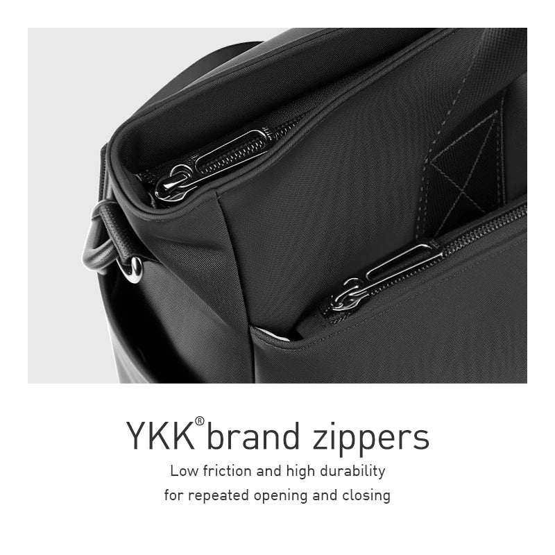 Mark Ryden black laptop bag featuring durable YKK metal zippers and premium water-resistant material.