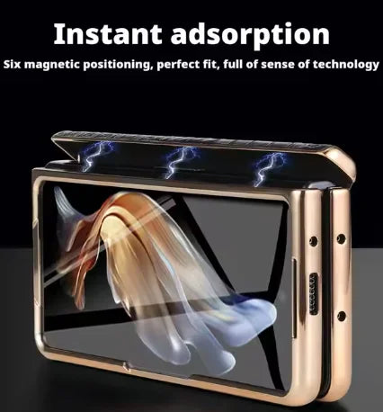 For Samsung Galaxy ZFold 6 Z Fold 5 Crocodile Genuine Leather Electroplated Hinge Full Protective Case Tempered Screen Protector Tidesmit