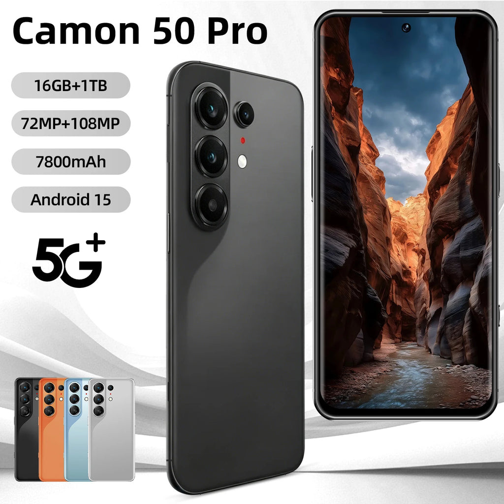 Tecno Camon 50 Pro 5G smartphone with 16GB RAM in a sleek modern design, viewed from the side, gallery image 2.