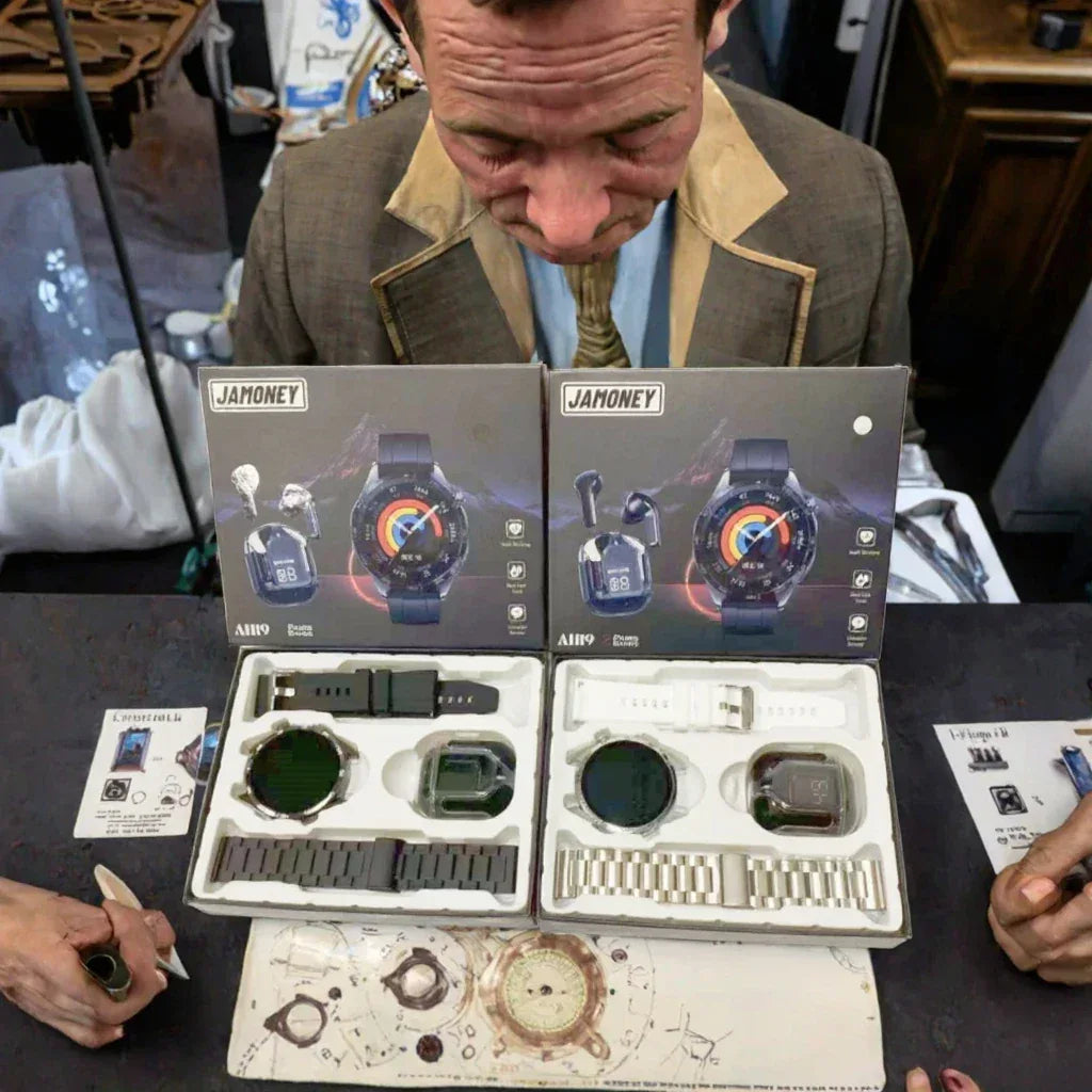 AH19 2in1 Fashion High Quality Smart Watch Fitness Tracker Heart Rate Monitor with Steel Earbands Compatible with IOS Android - Tidesmit