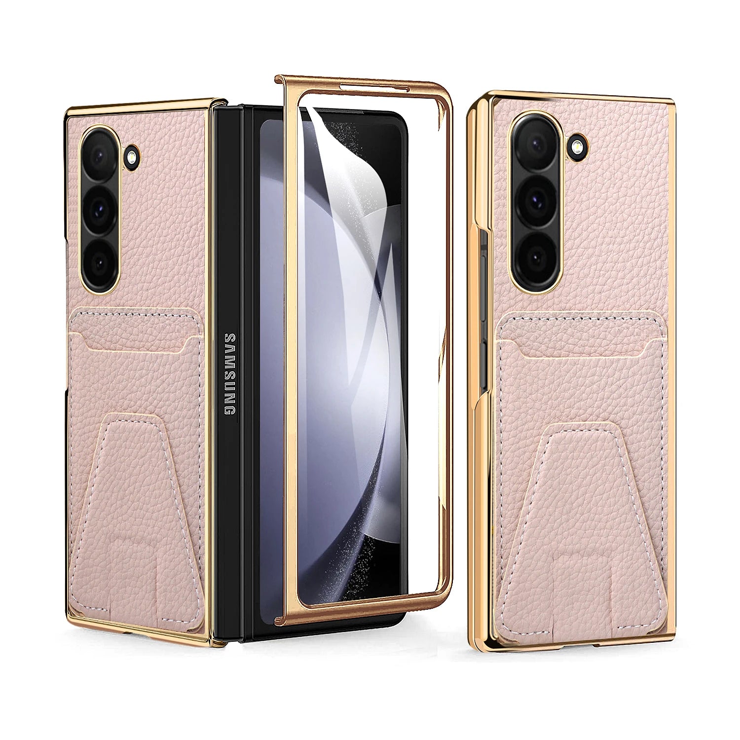 VIETAO Electroplated Leather Phone Case for Samsung Galaxy Z Fold 6 Integrated Film Luxury Screen Protector in Stock CN;GUA Pink Case & Screen Protector Tidesmit