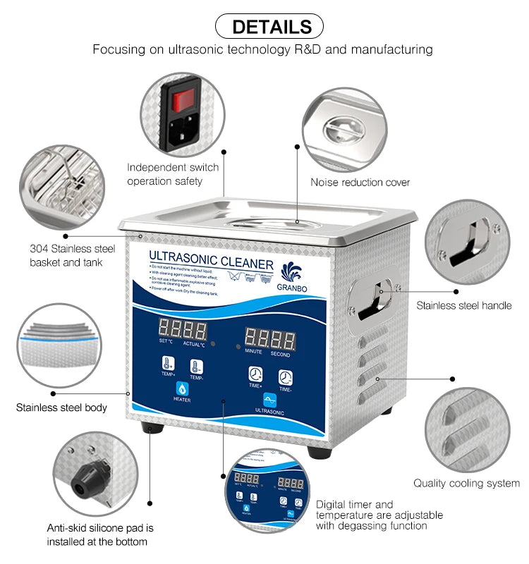 Tidesmit 1.3L 120W ultrasonic cleaner showing digital degas settings and heater for cleaning jewelry and watch parts